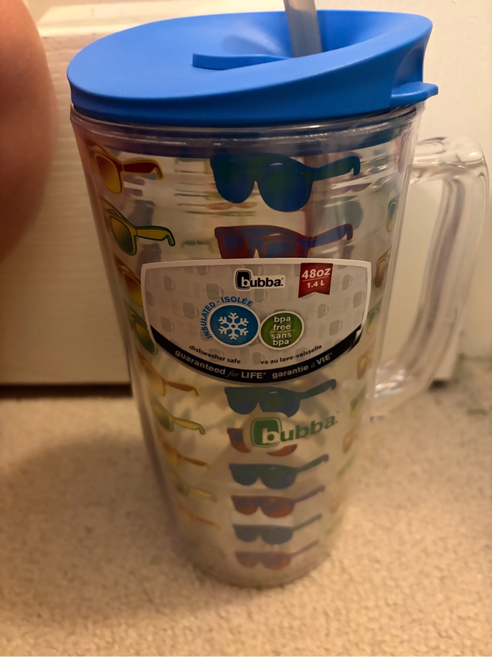bubba Blue Lid Clear Travel Mug with Sunglasses Print
